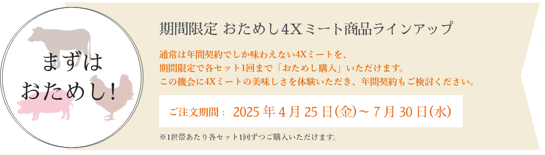 期間限定　おためしミートラインアップ