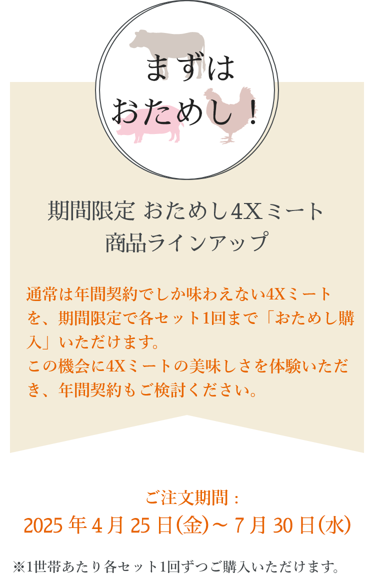期間限定　おためしミートラインアップ