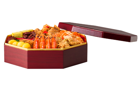 お重のサイズ　縦25.5cm×横25.5cm×7.5cm（一段重）