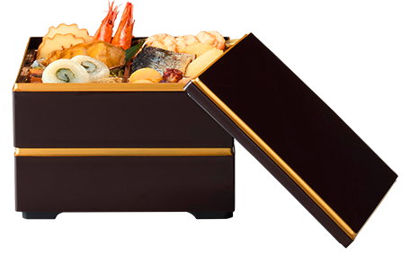 お重のサイズ　縦19.5×横19.5×高さ13.5cm（二段重）