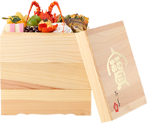 お重のサイズ　縦21.5cm×横21.5×22.5cm